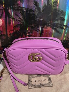 NEW Gucci Pink GG Marmont Quilted Leather Camera Bag With DUST BAG AND BOX 🔥